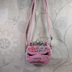 Charming Pink Cat Kids Bag with Floral Details